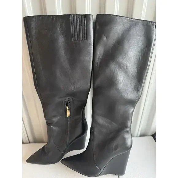 Michael Kors Wedge Leather Knee High Boots 8.5 - Picture 2 of 6